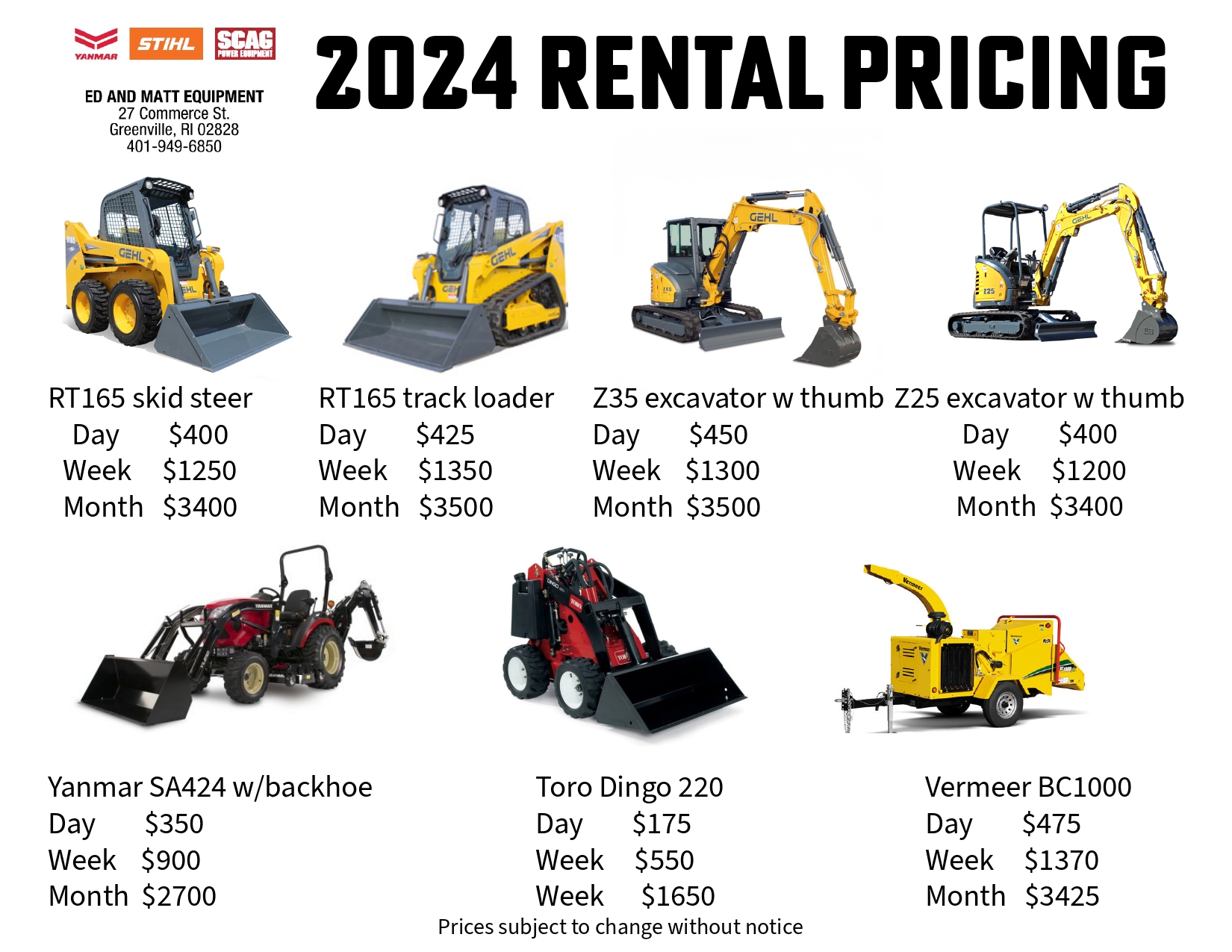 Equipment Rental Greenville, RI Ed & Matt Equipment Services, Inc